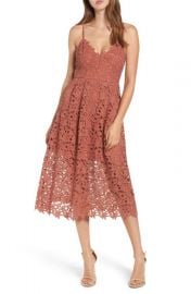 ASTR the Label Lace Midi Dress in Coral at Nordstrom